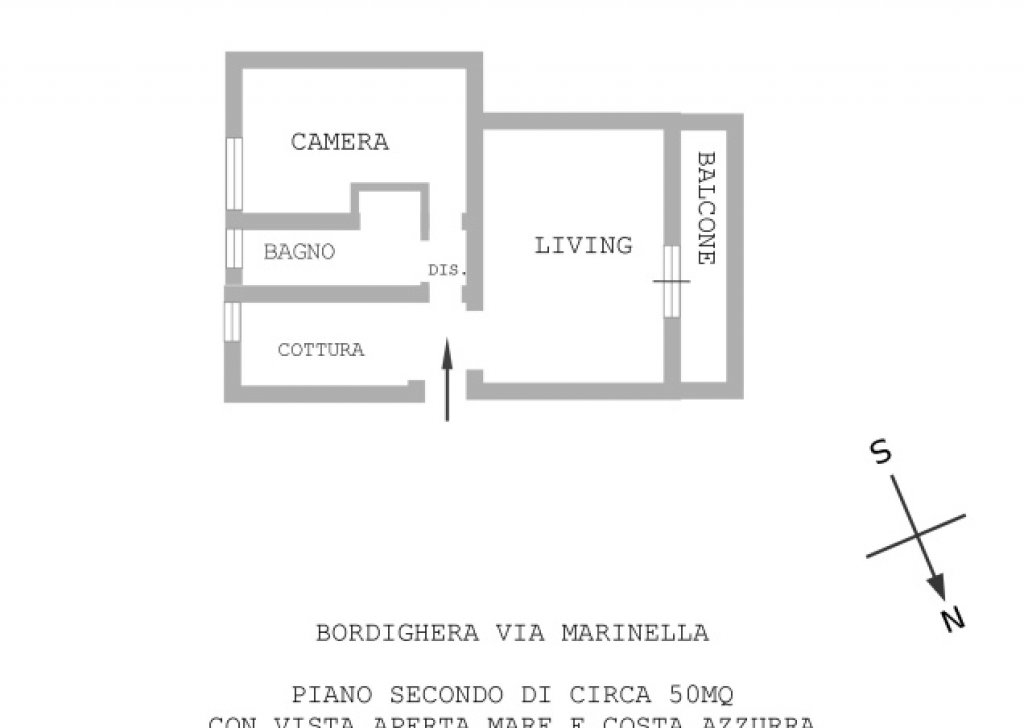 Vendita Appartamenti Bordighera - Bilocale Vista Mare con Posto Auto Privato Località Centro